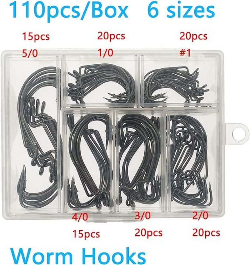 Worm Hooks for Bass Fishing Hooks, 110Pcs Bass Hooks Fishing