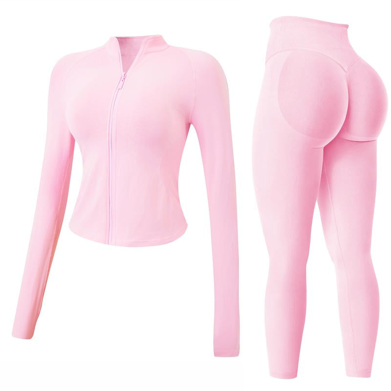 Jetjoy 2 Piece Workout Sets for Women, Long or Short Sleeve T Shirt Tank Top + Workout Shorts Butt Lifting Gym Seamless Booty Biker Shorts, Going Out Gym Sets Fitness Clothes Skinny Sportswear Compression Activewear Gymwear Fitness Clothes