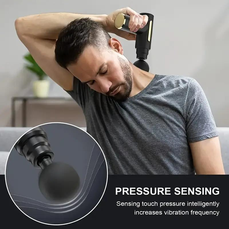 Home Portable USB Rechargeable 6-Speed Body Massage Gun, Adjustable Multifunctional Body Fascia Gun . Perfect for Muscle Recovery, Neck & Back Pain Relief, and Post-Workout Relaxation, 4 Replaceable Heads; Ultra-Quiet Brushless Motor, Black Massager Gift