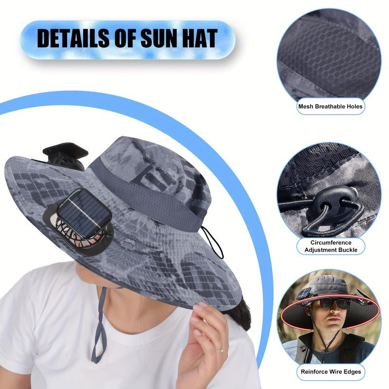 Solar Powered Outdoor Fishing Hat with Double Fans-Breathable Textile Material,Usb Charging,Sunscreen,Woven Fabric-Ldeal for Summer Hiking and Camping