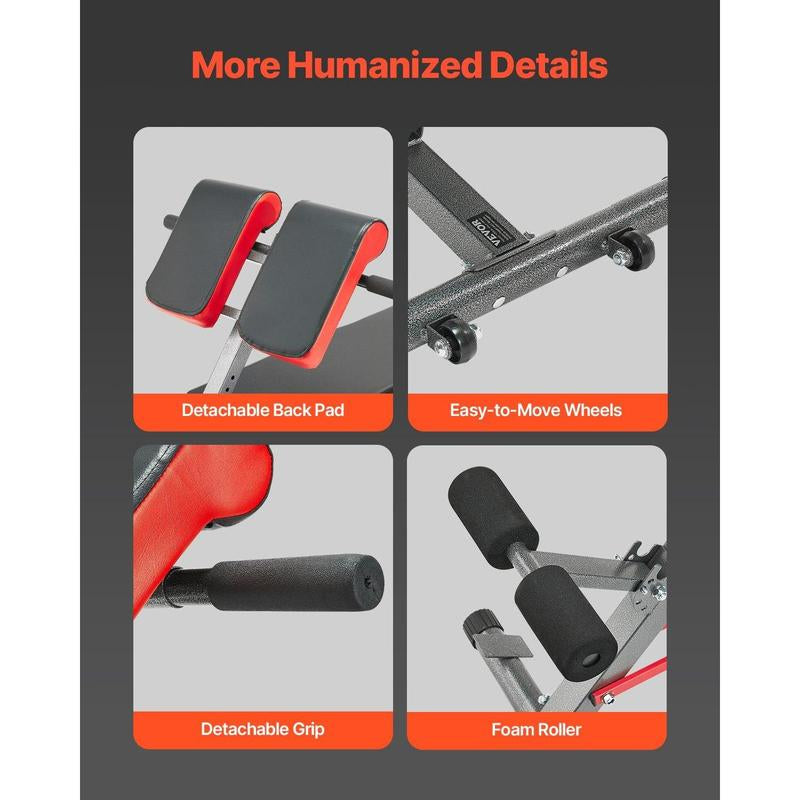 VEVOR Roman Chair Back Extension Hyperextension Bench Multi-Function Adjustable Gym