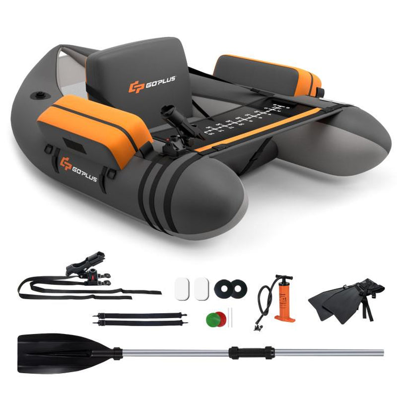 COSTWAY Inflatable Float Tube, Fishing Belly Boat with Fish Ruler, Pump, Storage Bag, Adjustable Straps, Fishing Float Tube for Angling, 350LBS Load Capacity