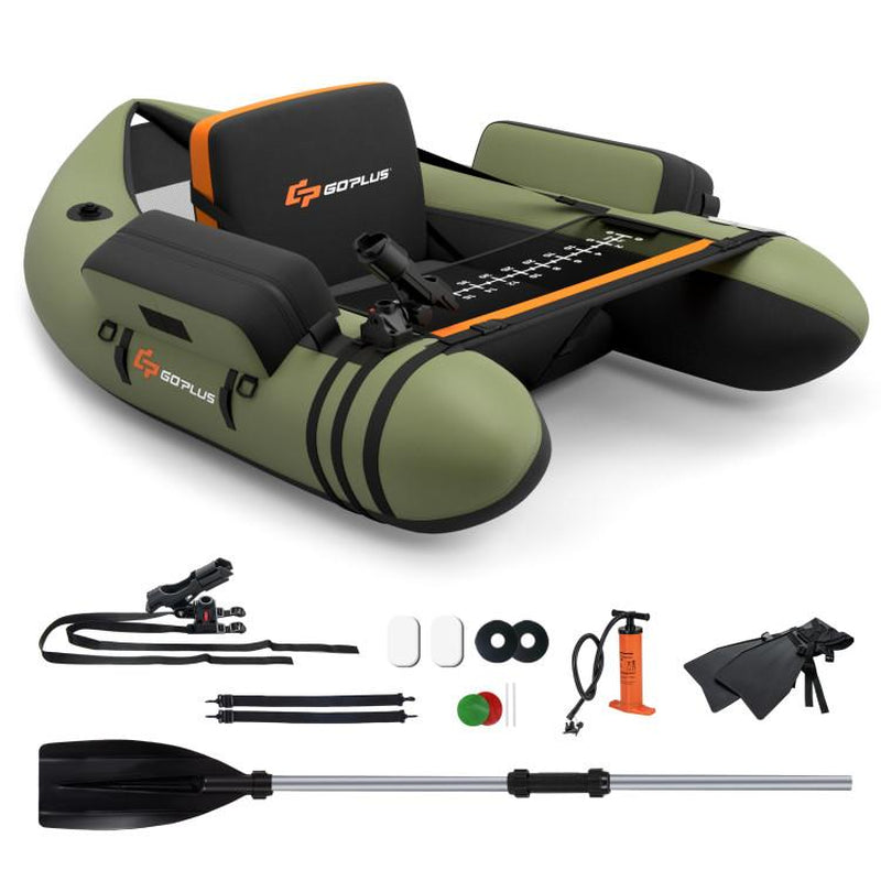 COSTWAY Inflatable Float Tube, Fishing Belly Boat with Fish Ruler, Pump, Storage Bag, Adjustable Straps, Fishing Float Tube for Angling, 350LBS Load Capacity