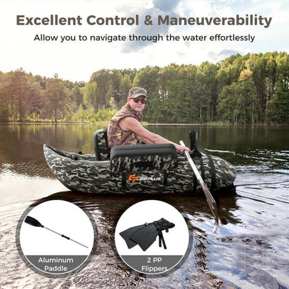COSTWAY Inflatable Float Tube, Fishing Belly Boat with Fish Ruler, Pump, Storage Bag, Adjustable Straps, Fishing Float Tube for Angling, 350LBS Load Capacity