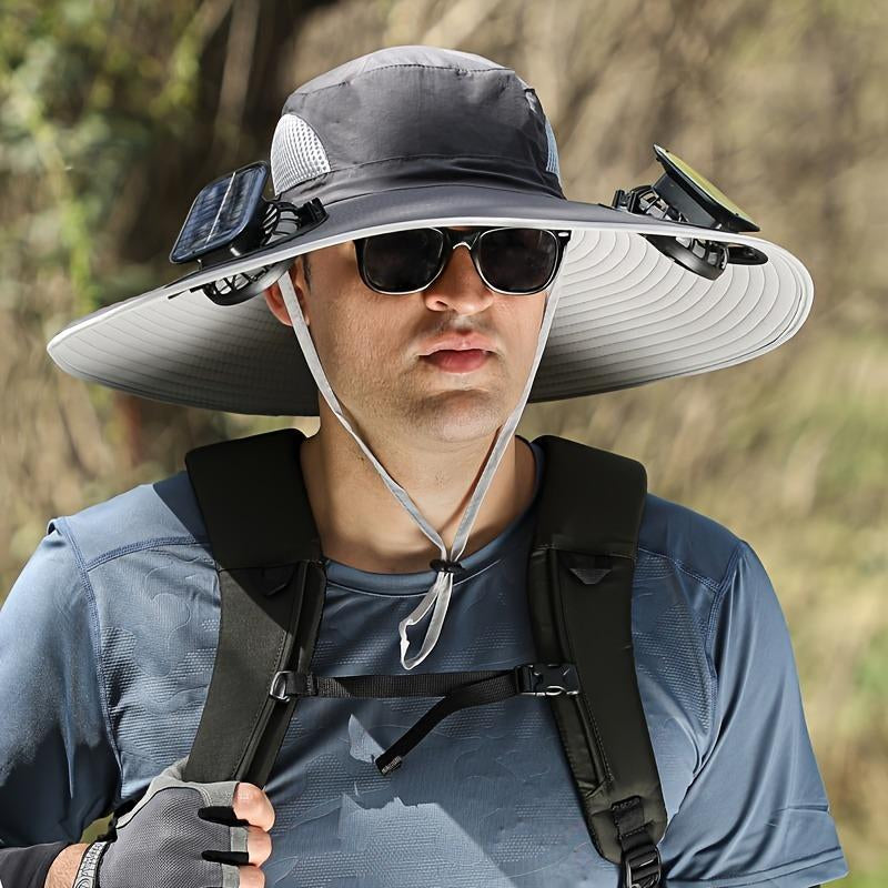 Solar Powered Outdoor Fishing Hat with Double Fans-Breathable Textile Material,Usb Charging,Sunscreen,Woven Fabric-Ldeal for Summer Hiking and Camping