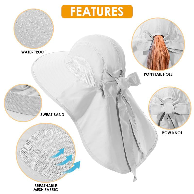 Womens Sun Hat Uv Protection Foldable Waterproof Wide Brim Bucket Hats with Neck Flap for Summer Beach Fishing Hiking