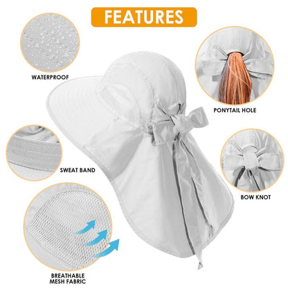Womens Sun Hat Uv Protection Foldable Waterproof Wide Brim Bucket Hats with Neck Flap for Summer Beach Fishing Hiking