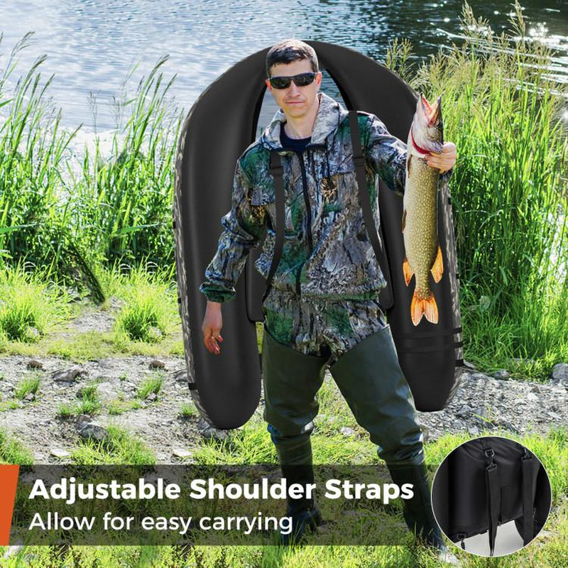COSTWAY Inflatable Float Tube, Fishing Belly Boat with Fish Ruler, Pump, Storage Bag, Adjustable Straps, Fishing Float Tube for Angling, 350LBS Load Capacity