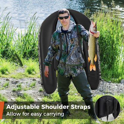 COSTWAY Inflatable Float Tube, Fishing Belly Boat with Fish Ruler, Pump, Storage Bag, Adjustable Straps, Fishing Float Tube for Angling, 350LBS Load Capacity