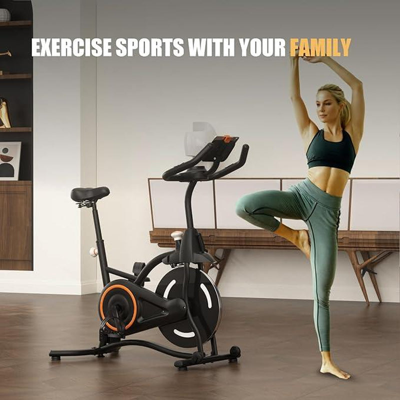 SMART QUEEN Exercise Bike Stationary Bikes for Home, Adjustable Resistance & Comfortable Seat Workout Bike, Quiet Indoor Cycling Bike with Digital Monitor, Phone Holder