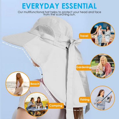 Womens Sun Hat Uv Protection Foldable Waterproof Wide Brim Bucket Hats with Neck Flap for Summer Beach Fishing Hiking