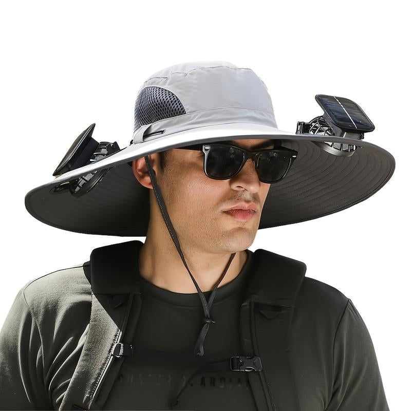 Solar Powered Outdoor Fishing Hat with Double Fans-Breathable Textile Material,Usb Charging,Sunscreen,Woven Fabric-Ldeal for Summer Hiking and Camping