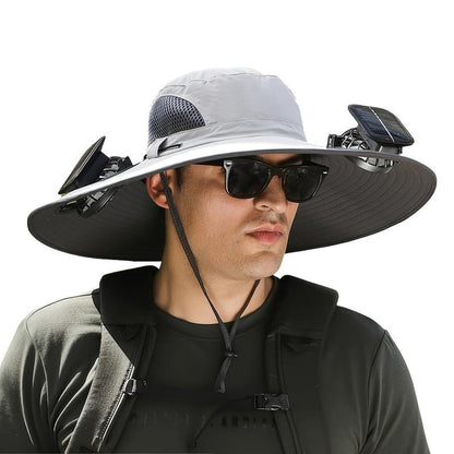 Solar Powered Outdoor Fishing Hat with Double Fans-Breathable Textile Material,Usb Charging,Sunscreen,Woven Fabric-Ldeal for Summer Hiking and Camping
