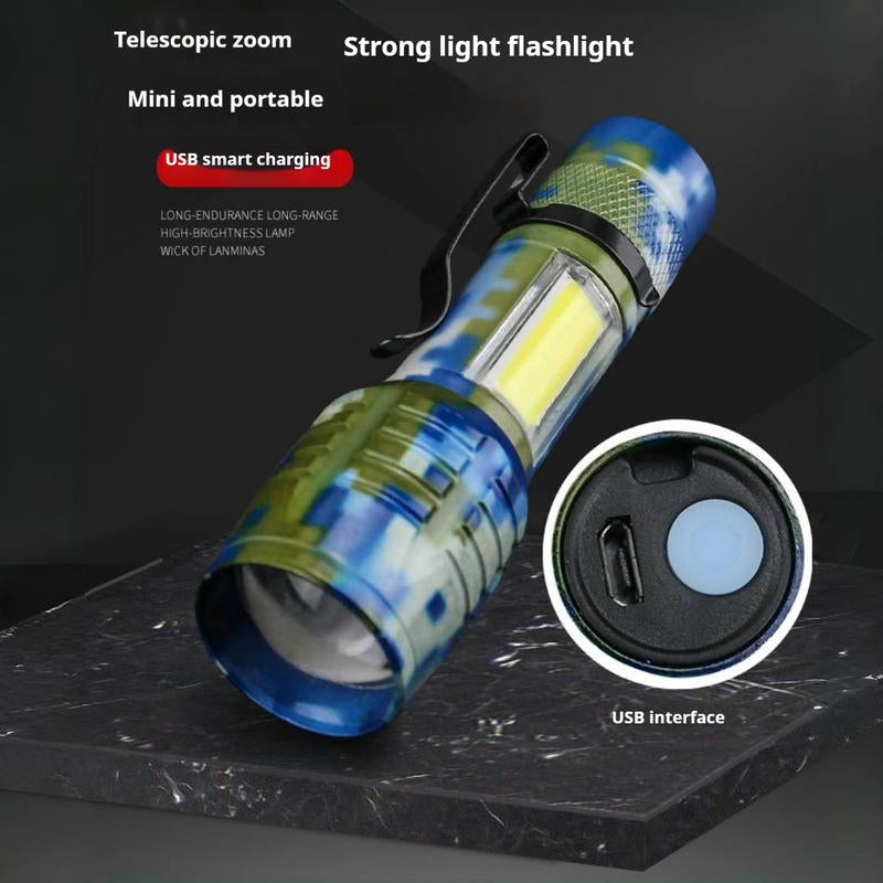 Small Metal Pocket Torch Light Rechargeable Military Portable Mini Flashlight with Battery USB Cable with Side Light Zoomable Mini LED Torch for Camping Fishing Cycling Emergency Light for Home Daily Use Powerful Handheld Super Bright,Hike Emergency
