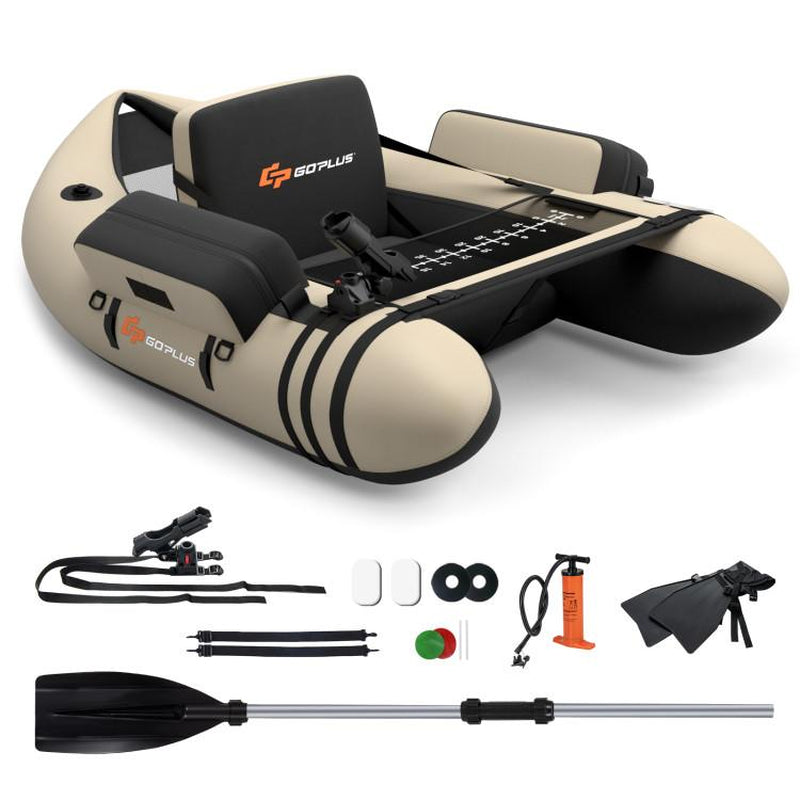 COSTWAY Inflatable Float Tube, Fishing Belly Boat with Fish Ruler, Pump, Storage Bag, Adjustable Straps, Fishing Float Tube for Angling, 350LBS Load Capacity