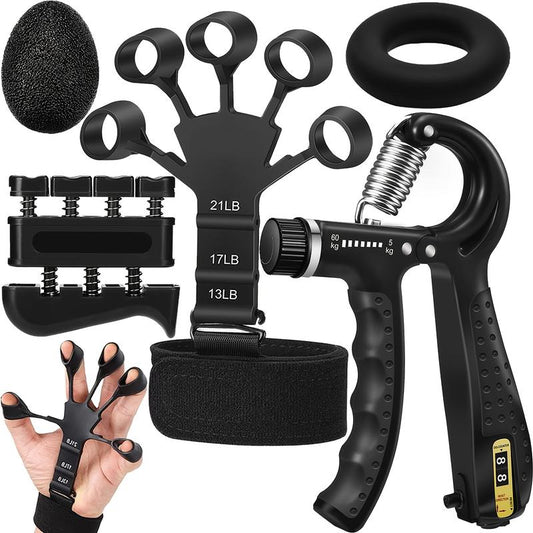 Grip Strength Trainer with Finger Exerciser, Hand Grip Strengthener, Finger Stretcher,Grip Ring & Stress Relief Ball for Muscle Building and Injury Recover Hand Extension Exerciser Outdoorfun