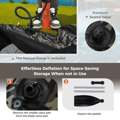 COSTWAY Inflatable Float Tube, Fishing Belly Boat with Fish Ruler, Pump, Storage Bag, Adjustable Straps, Fishing Float Tube for Angling, 350LBS Load Capacity