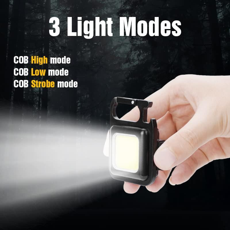 LED Flashlight Cob Keychain Work Light, Triple Light Flashlight with 3 Modes, EDC Purse Light, Rechargeable Flashlights for Home, Camping, Walking