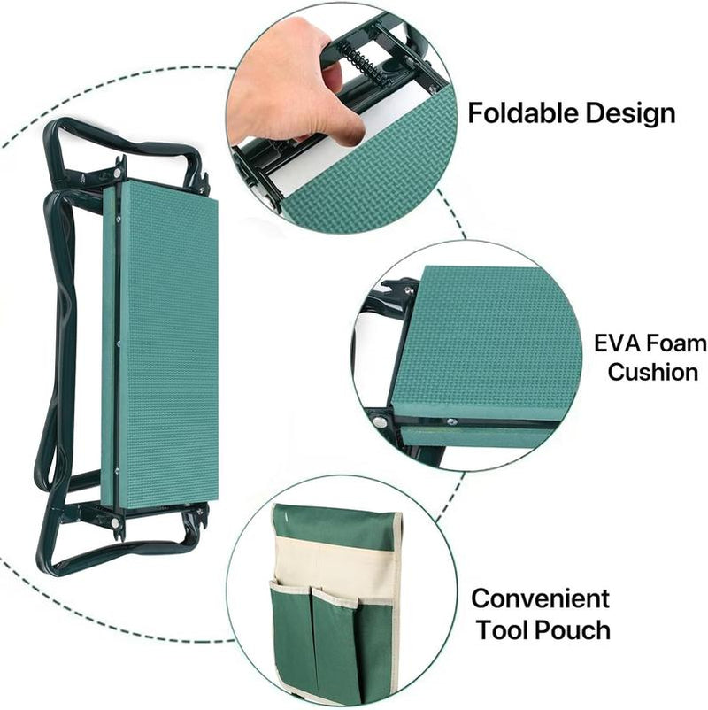Upgraded Bench Kneeler and Seat with Thicken & Widen Soft Kneeling Pad, Garden Heavy Duty Foldable Gardener Stool with 1 Tool Pouches