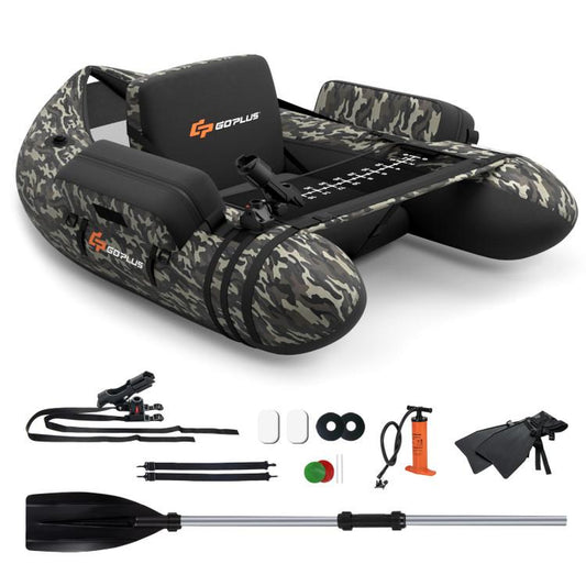 COSTWAY Inflatable Float Tube, Fishing Belly Boat with Fish Ruler, Pump, Storage Bag, Adjustable Straps, Fishing Float Tube for Angling, 350LBS Load Capacity