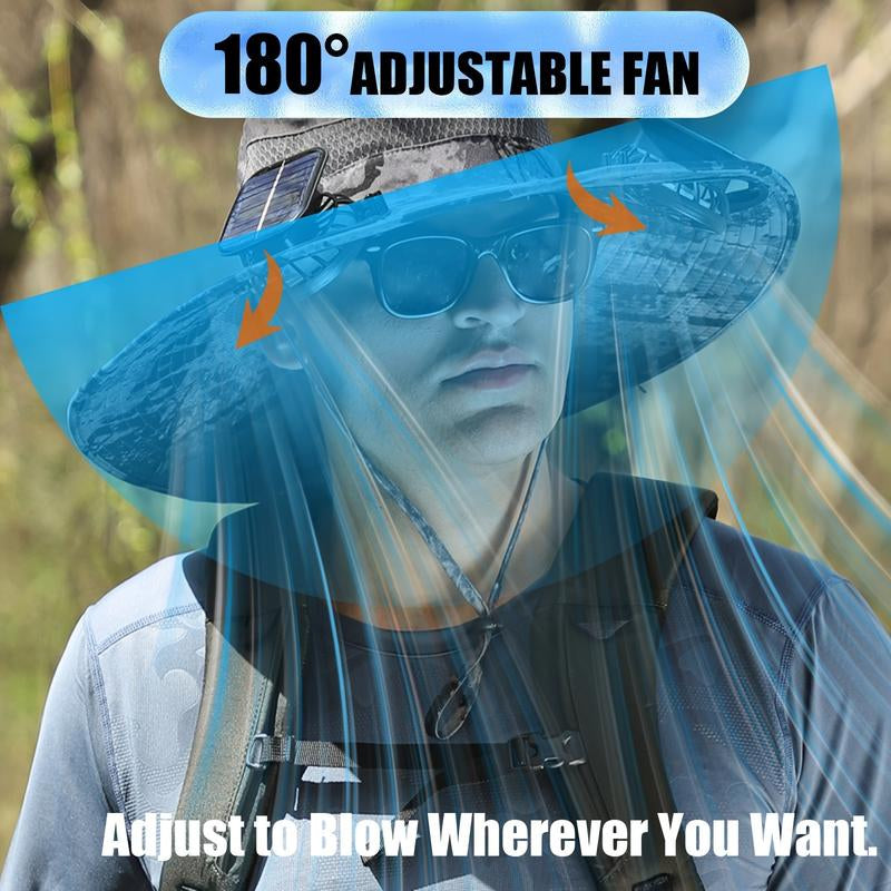 Solar Powered Outdoor Fishing Hat with Double Fans-Breathable Textile Material,Usb Charging,Sunscreen,Woven Fabric-Ldeal for Summer Hiking and Camping