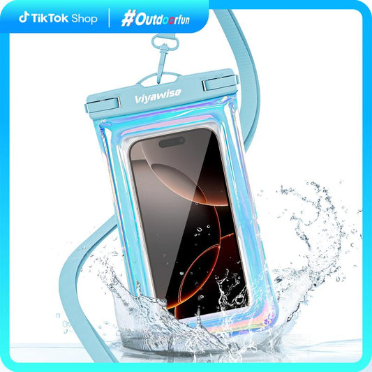 Viyawise Outdoorfun Waterproof Phone Pouch - IPX8 Certified & Floatable Design | 5 Holographic Colors | Fits Most Smartphones | Beach Cruise Swim Essentials with Adjustable Lanyard