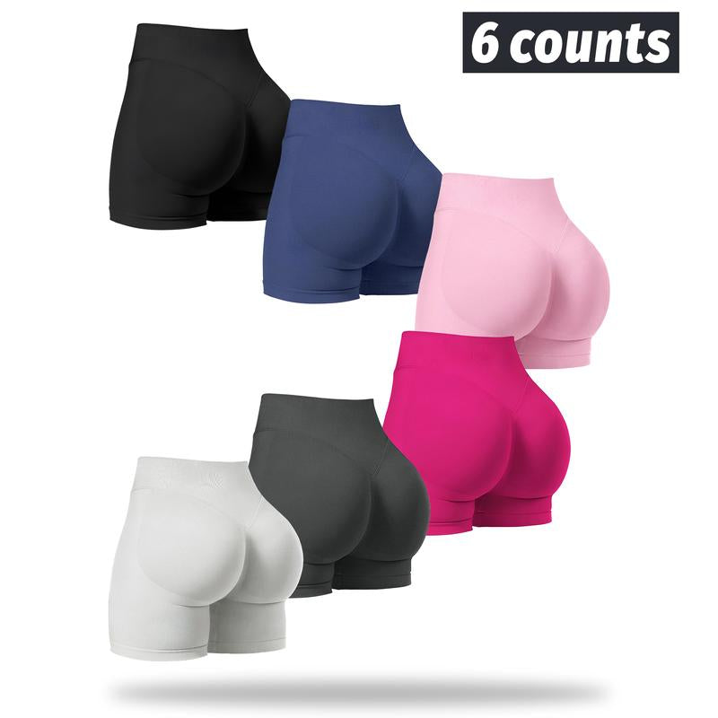 Nvwa-Women'S 6 Piece Workout Shorts Seamless High Waist Butt Liftings Exercise Athletic Fitnesswomen Workout Gym Impact Shorts Hidden Scrunch Butt Lifting Seamless Shorts Training Gymnastics