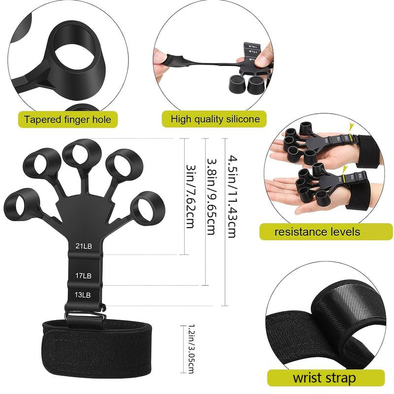 Grip Strength Trainer with Finger Exerciser, Hand Grip Strengthener, Finger Stretcher,Grip Ring & Stress Relief Ball for Muscle Building and Injury Recover Hand Extension Exerciser Outdoorfun