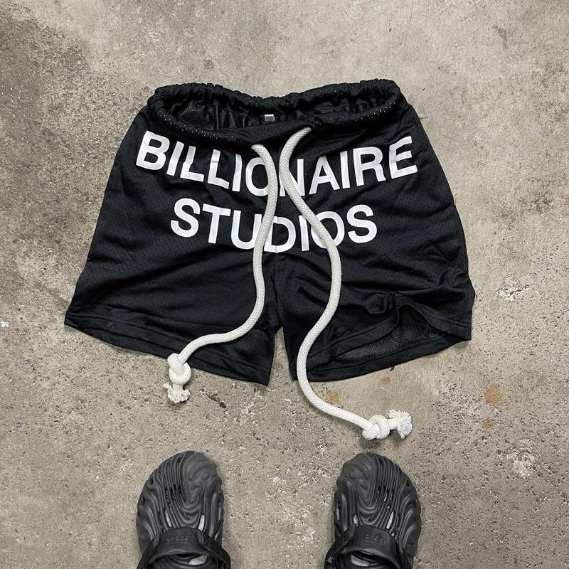 Billionaire BLACKOUT BILL NET Shorts Black Men Women Mesh Drawstring Breeches