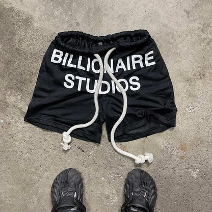 Billionaire BLACKOUT BILL NET Shorts Black Men Women Mesh Drawstring Breeches