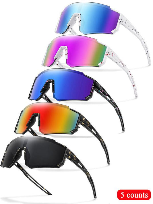 Unisex Random Pattern Polarized Cycling Sunglasses, 5 Counts/Set Uv Protection Outdoor Sports Sunglasses, Goggles, Sports Eyewear for Men & Women, Suitable for Outdoor Sports, Tactical Accessories, Sports Outdoor Accessories, Outdoor Sports Equipment