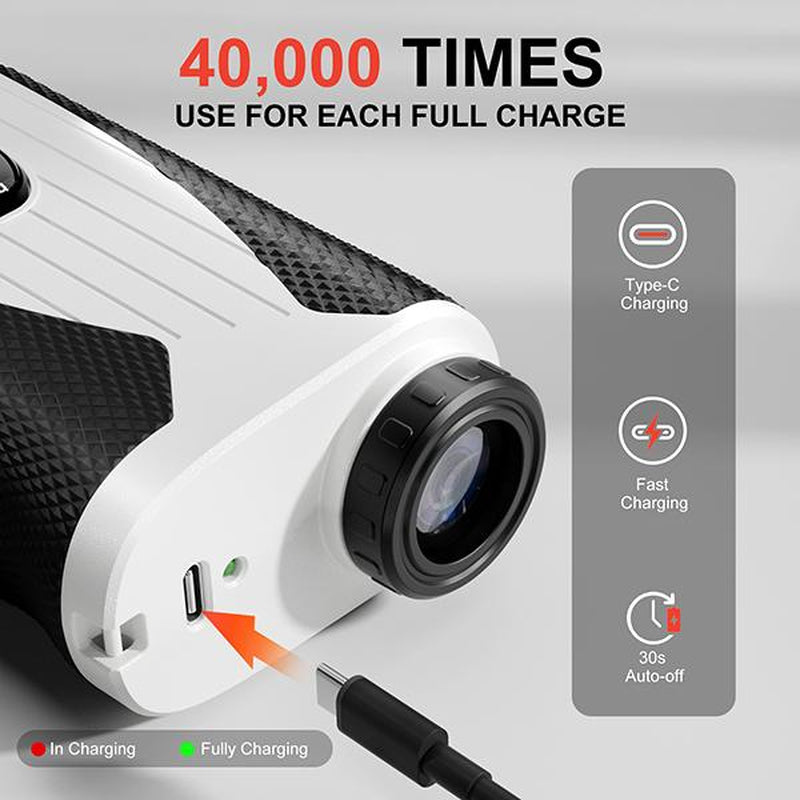 Golf Rangefinder with Slope, 1200 Yards, 7X Magnification, Rechargeable, Flag Lock Vibration, Glow-In-The-Dark, Sturdy Laser for Golfers (White)