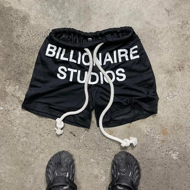 Billionaire BLACKOUT BILL NET Shorts Black Men Women Mesh Drawstring Breeches