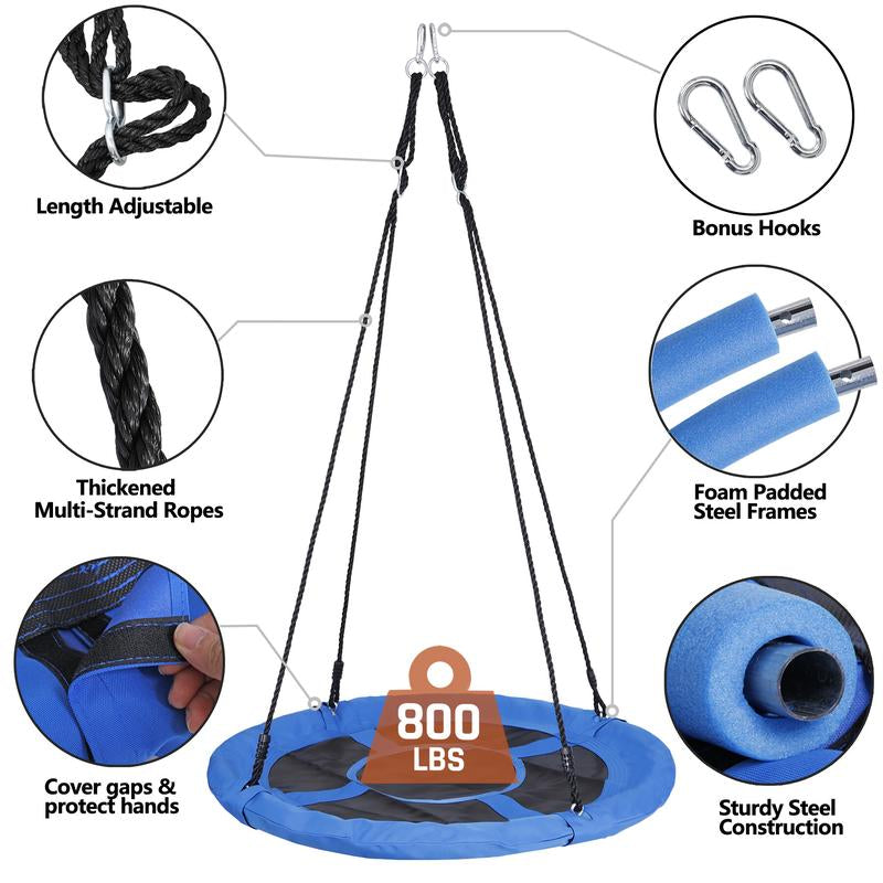 SUPERDEAL 40 Inch Saucer Tree Swing Seat, 800Lbs Capacity for Kids, Flying Saucer Swing with Adjustable Hanging Ropes, Durable 900D Oxford Fabric, Steel Frame, Waterproof, Easy Assembly for Outdoor Playground and Backyard,