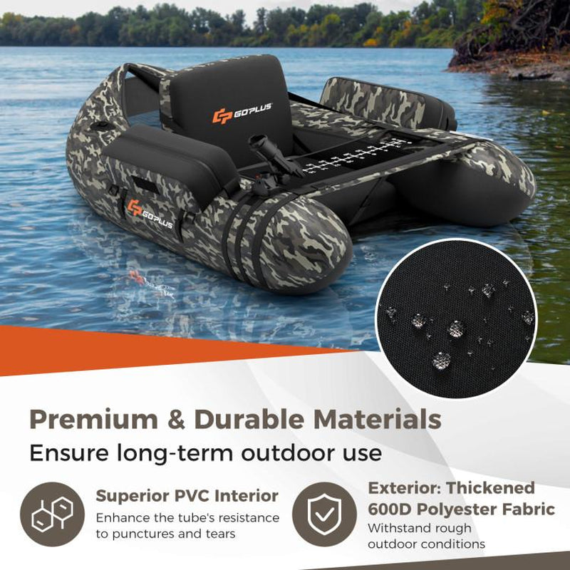 COSTWAY Inflatable Float Tube, Fishing Belly Boat with Fish Ruler, Pump, Storage Bag, Adjustable Straps, Fishing Float Tube for Angling, 350LBS Load Capacity