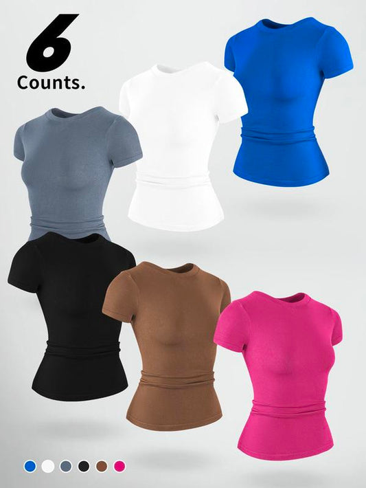 Women'S Solid Color Sports Tee, Breathable Quick Drying Crew Neck T-Shirt, Ladies Sportswear for Gym Workout Running, Quick Drying Top
