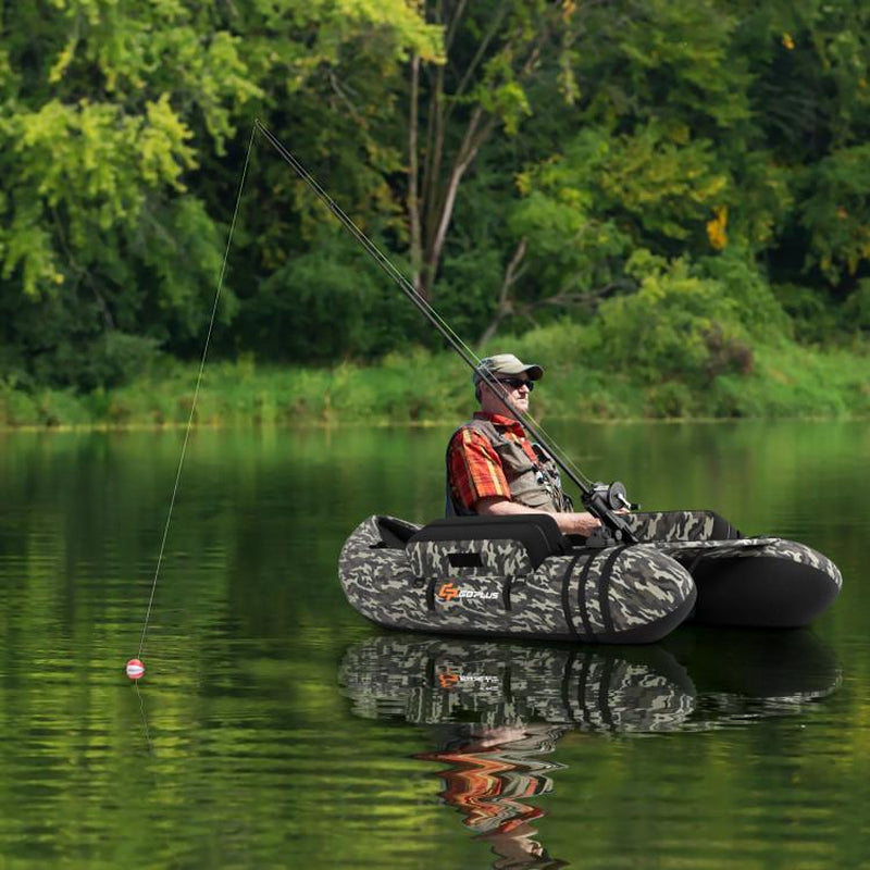 COSTWAY Inflatable Float Tube, Fishing Belly Boat with Fish Ruler, Pump, Storage Bag, Adjustable Straps, Fishing Float Tube for Angling, 350LBS Load Capacity
