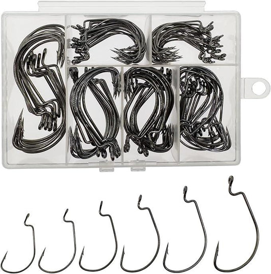 Worm Hooks for Bass Fishing Hooks, 110Pcs Bass Hooks Fishing