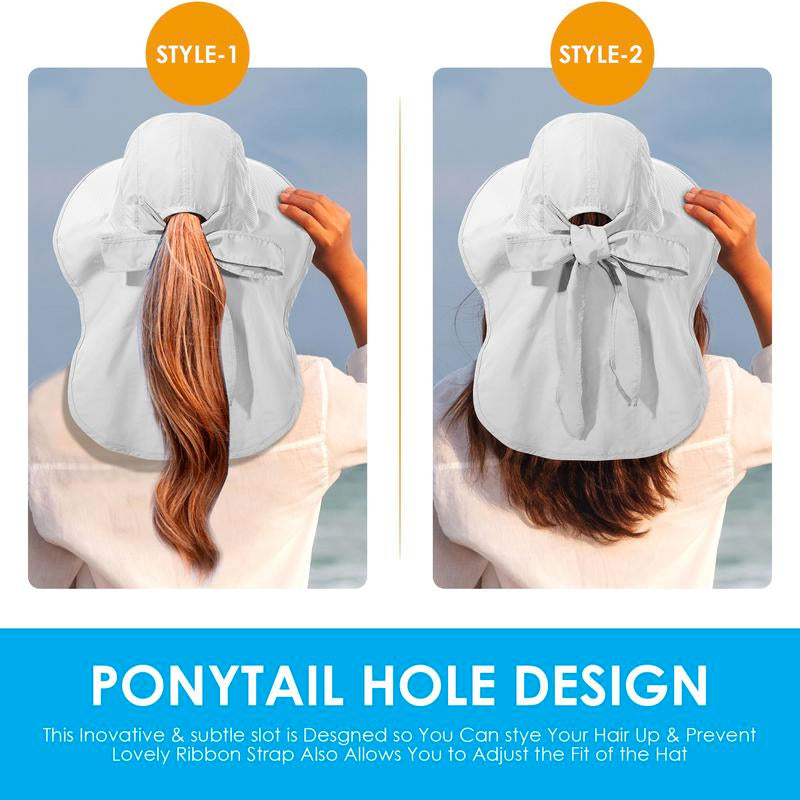 Womens Sun Hat Uv Protection Foldable Waterproof Wide Brim Bucket Hats with Neck Flap for Summer Beach Fishing Hiking