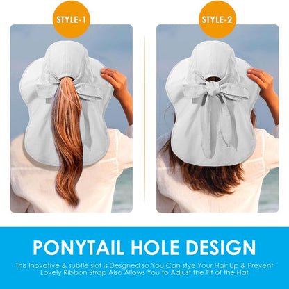 Womens Sun Hat Uv Protection Foldable Waterproof Wide Brim Bucket Hats with Neck Flap for Summer Beach Fishing Hiking