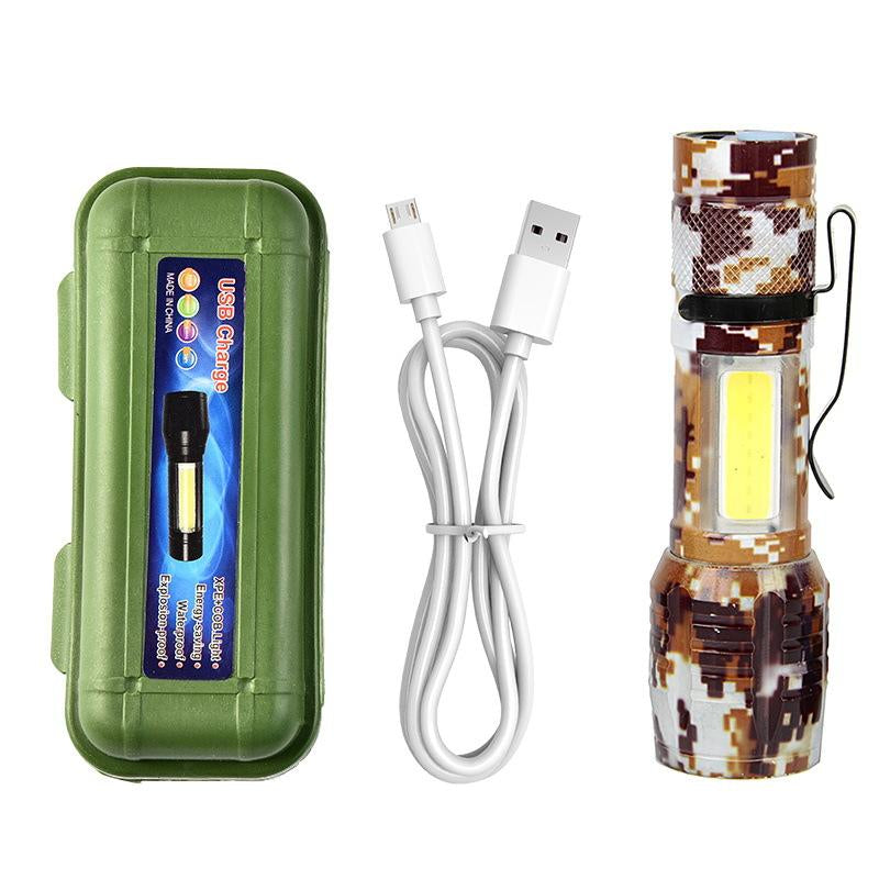 Small Metal Pocket Torch Light Rechargeable Military Portable Mini Flashlight with Battery USB Cable with Side Light Zoomable Mini LED Torch for Camping Fishing Cycling Emergency Light for Home Daily Use Powerful Handheld Super Bright,Hike Emergency
