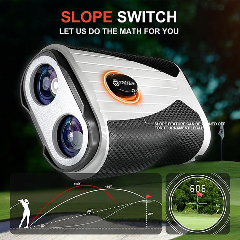 Golf Rangefinder with Slope, 1200 Yards, 7X Magnification, Rechargeable, Flag Lock Vibration, Glow-In-The-Dark, Sturdy Laser for Golfers (White)
