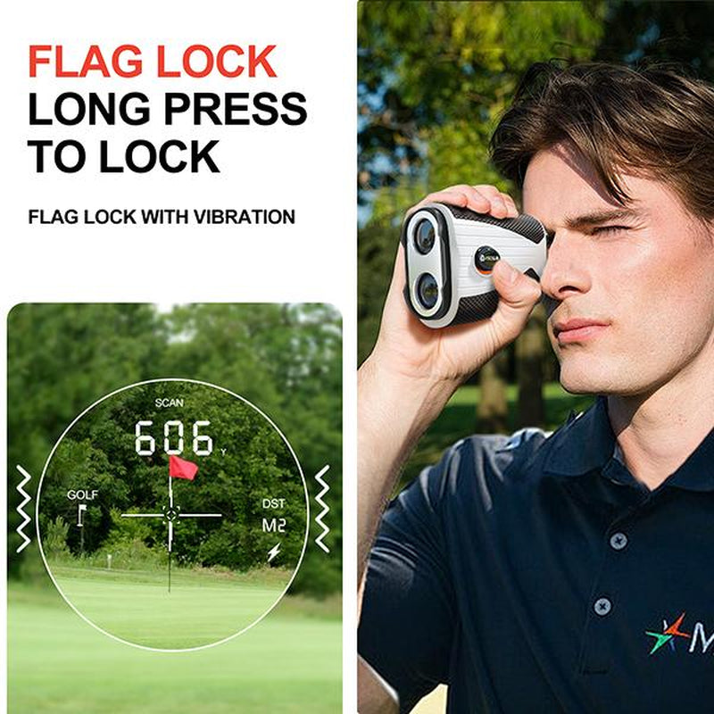 Golf Rangefinder with Slope, 1200 Yards, 7X Magnification, Rechargeable, Flag Lock Vibration, Glow-In-The-Dark, Sturdy Laser for Golfers (White)
