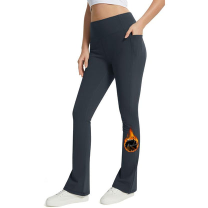 AFITNE Women'S Fleece Lined Yoga Pants Mini Flare Leggings with Pockets Thermal Warm Pants for Cold Weather