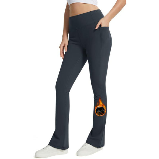AFITNE Women'S Fleece Lined Yoga Pants Mini Flare Leggings with Pockets Thermal Warm Pants for Cold Weather