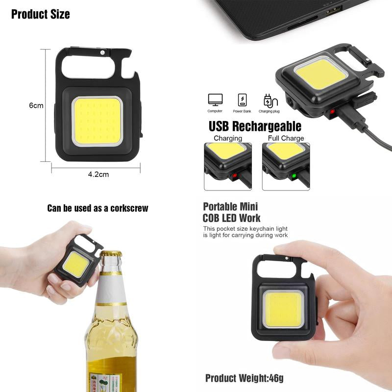 LED Flashlight Cob Keychain Work Light, Triple Light Flashlight with 3 Modes, EDC Purse Light, Rechargeable Flashlights for Home, Camping, Walking