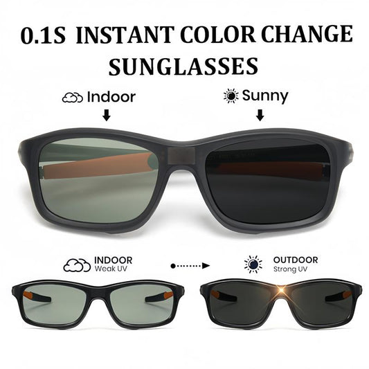 Fast Change 0.1S Photochromic Polarized Sunglasses - Square Unisex Lightweight Outdoor Eyewear with UV Protection & Instant Color Change for Men & Women