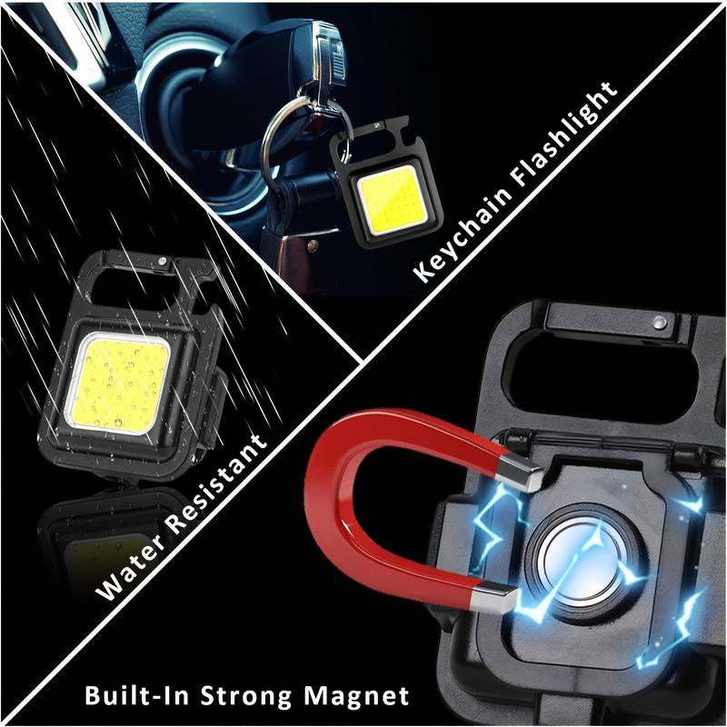 LED Flashlight Cob Keychain Work Light, Triple Light Flashlight with 3 Modes, EDC Purse Light, Rechargeable Flashlights for Home, Camping, Walking