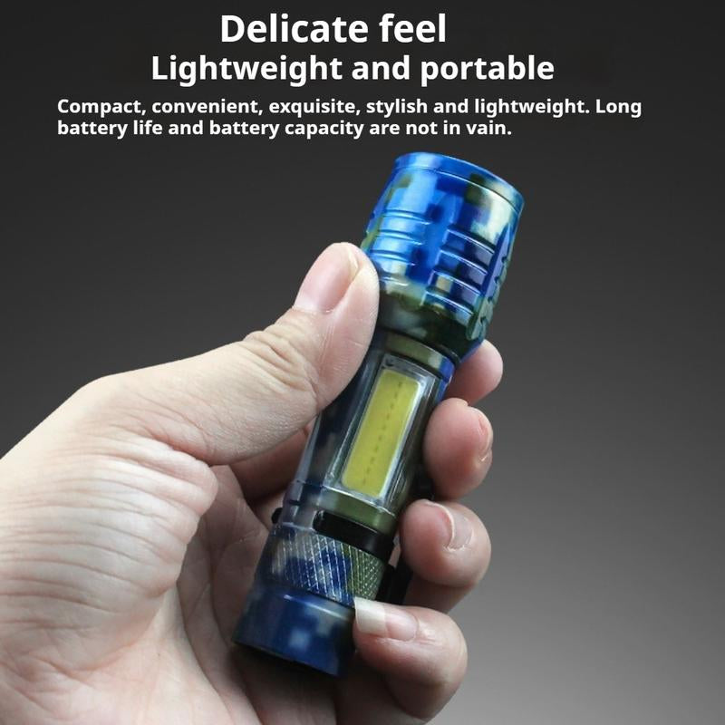 Small Metal Pocket Torch Light Rechargeable Military Portable Mini Flashlight with Battery USB Cable with Side Light Zoomable Mini LED Torch for Camping Fishing Cycling Emergency Light for Home Daily Use Powerful Handheld Super Bright,Hike Emergency