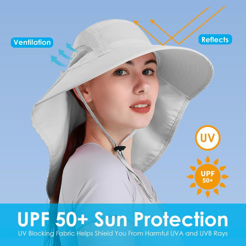 Womens Sun Hat Uv Protection Foldable Waterproof Wide Brim Bucket Hats with Neck Flap for Summer Beach Fishing Hiking